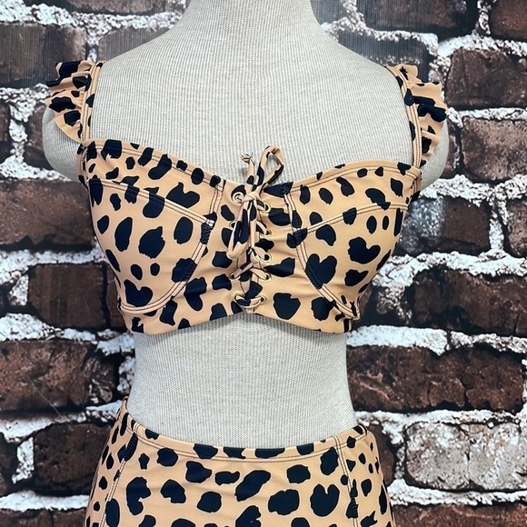 Marina West NWT Bikini Set Sweetheart High Rise Tan Cheetah Print Size Large - Picture 6 of 16